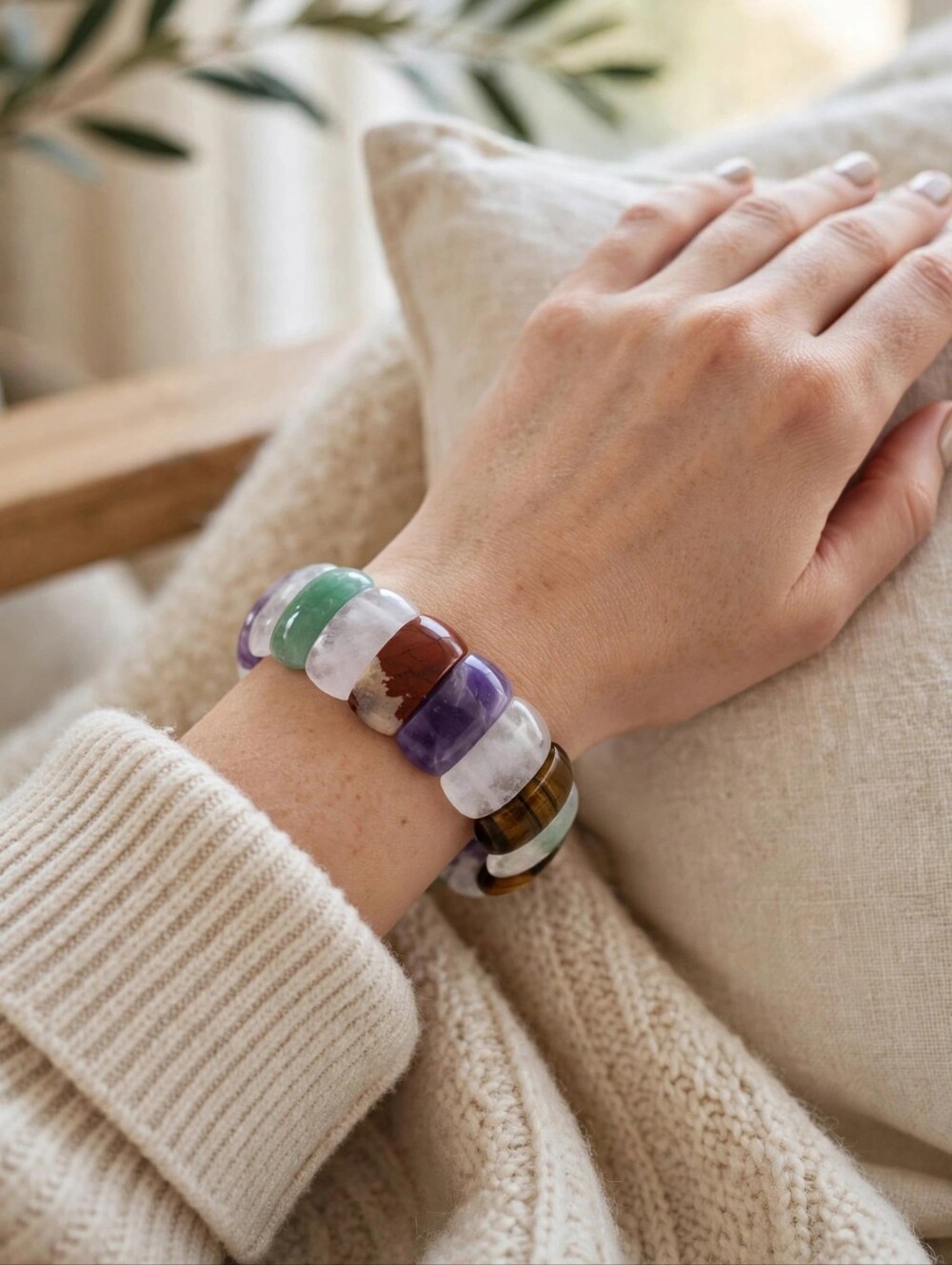 Multi-Color NAtural Gemstone Stretch Bracelet - Ladies
